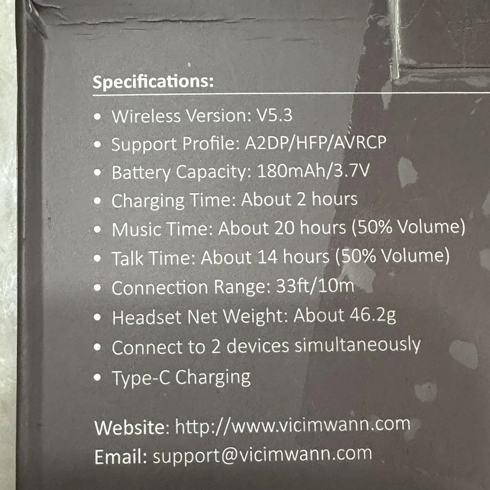 Vicimwann Wireless Mono Headset With Built In Microphone Model M98B NEW OPEN BOX